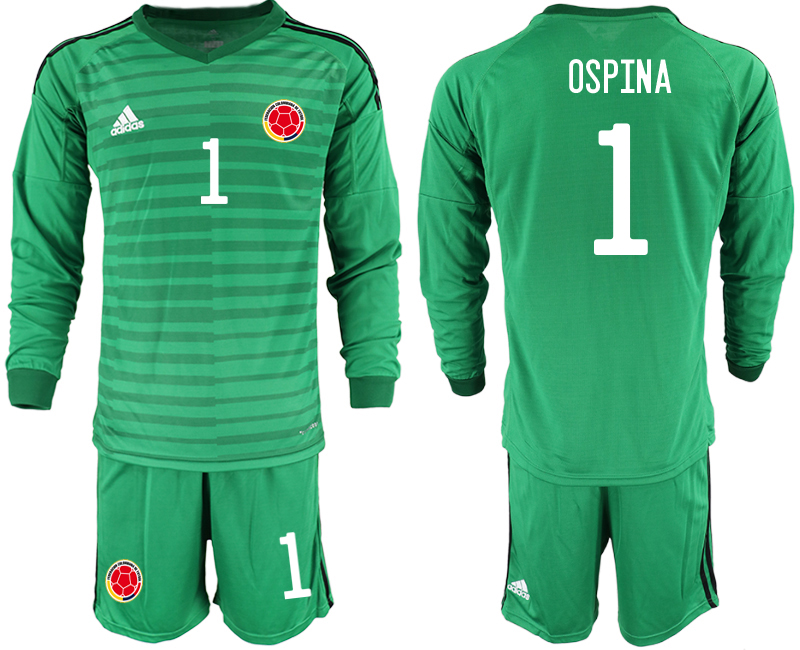 Men 2020-2021 Season National team Colombia goalkeeper Long sleeve green #1 Soccer Jersey4->colombia jersey->Soccer Country Jersey